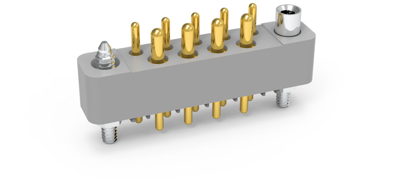  AirBorn PowerAmp rectangular plug with through-hole termination option and in a vertical orientation.
