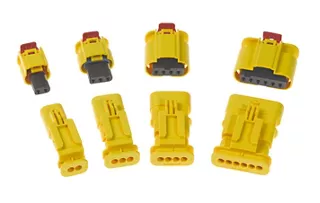 Molex MXP120 密封式黄色连接器，多种电路规格。