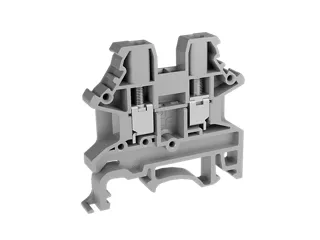 Single level feed-through DIN rail terminal block with screw connection.