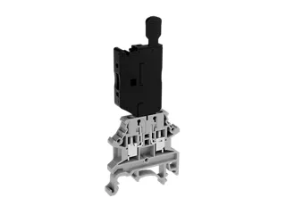 Single level fuse DIN rail terminal block with screw connection.