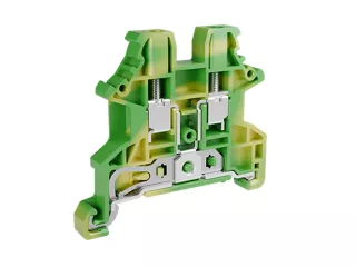 Single level grounding DIN rail terminal block with screw connection.