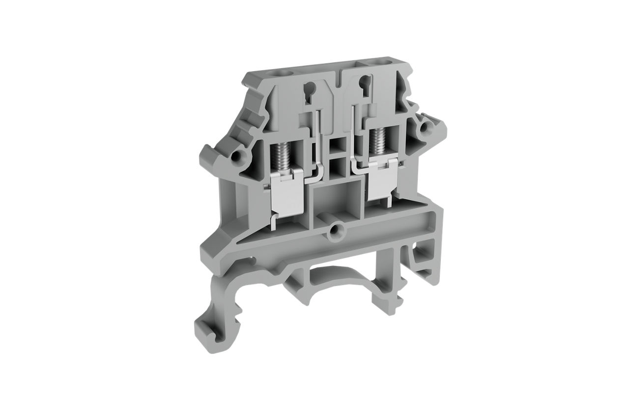 Single level disconnect DIN rail terminal block with screw connection.