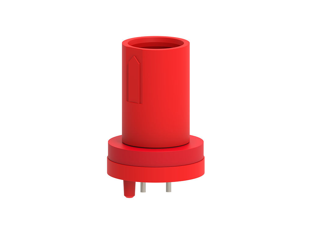 MiniCirc socket connector, vertical, gold plating, 2 circuits, red.