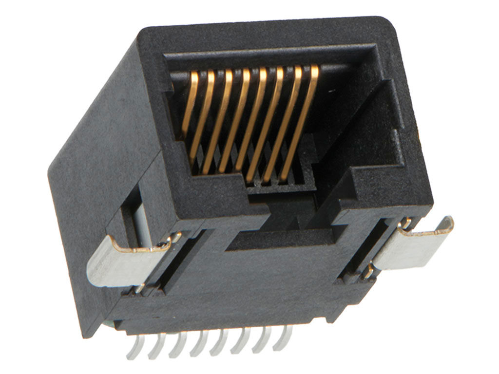  Singular-port, black modular jack with gold plating. 