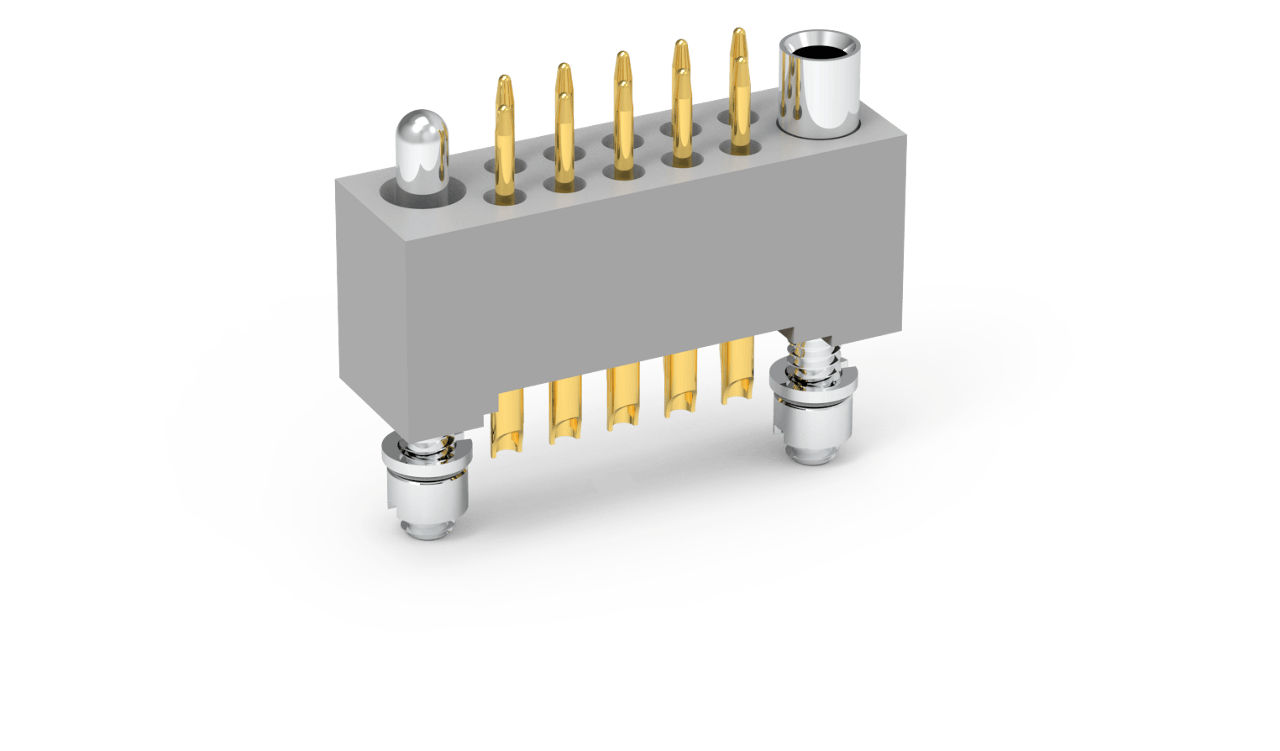 AirBorn W Series rectangular flex mount plug with pin contacts in vertical orientation with dual rows.