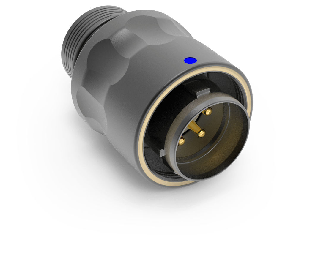 AirBorn TriMate thread-lock circular plug with integrated shield termination.