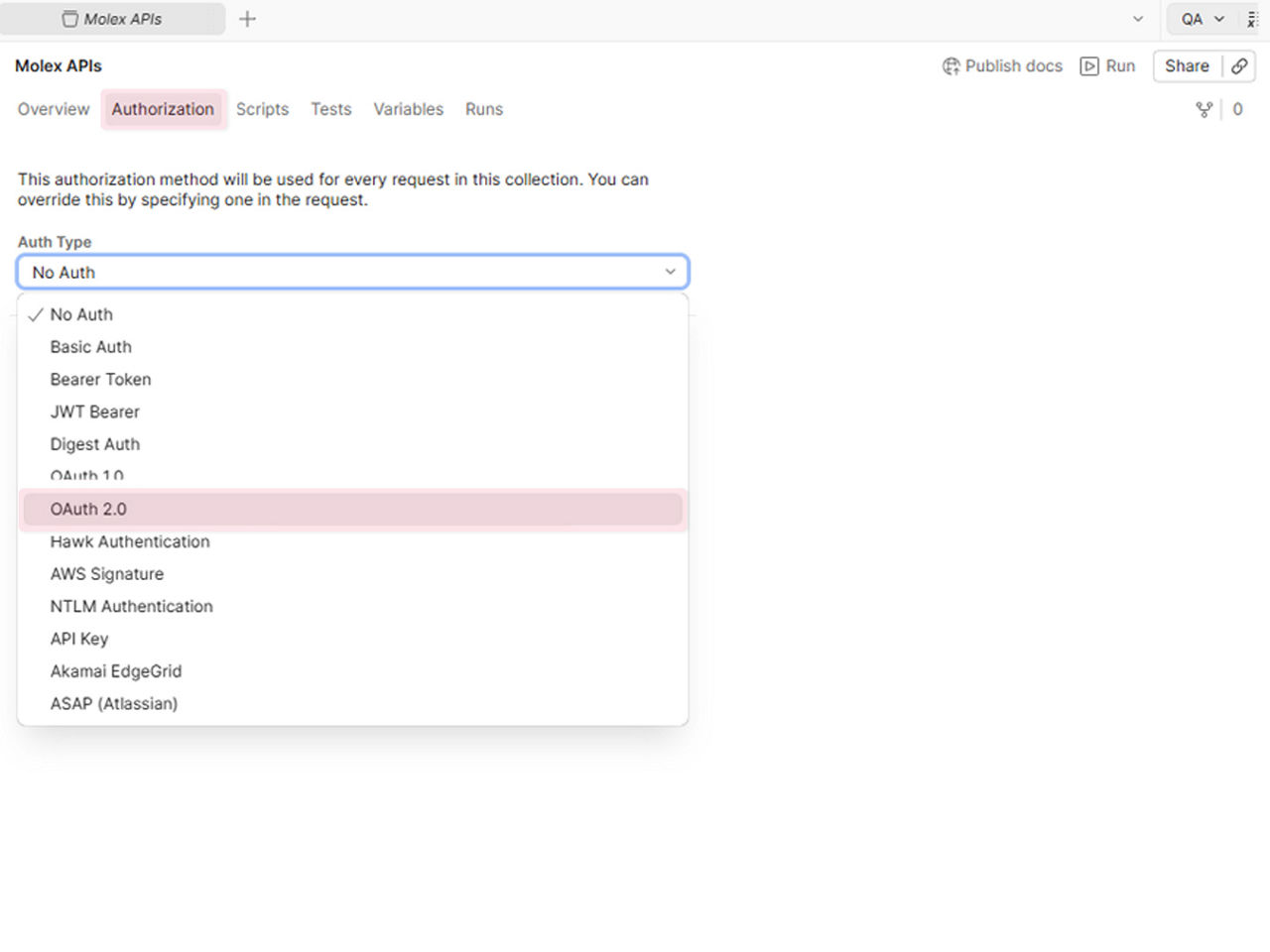 Screen shot showing step 1 of how to configure authentication.