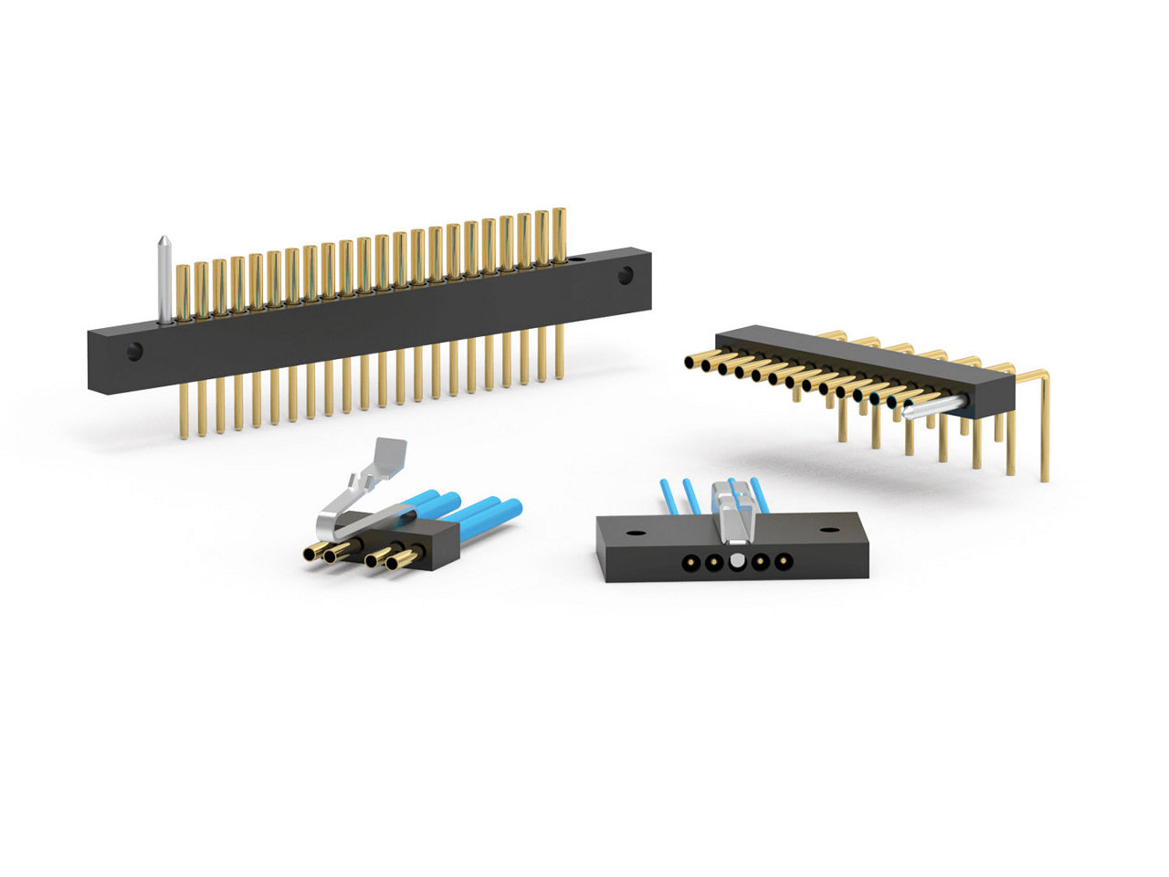 Various types of AirBorn AirStrip connectors including right-angle receptacles, pre-wired I/O plugs and more.