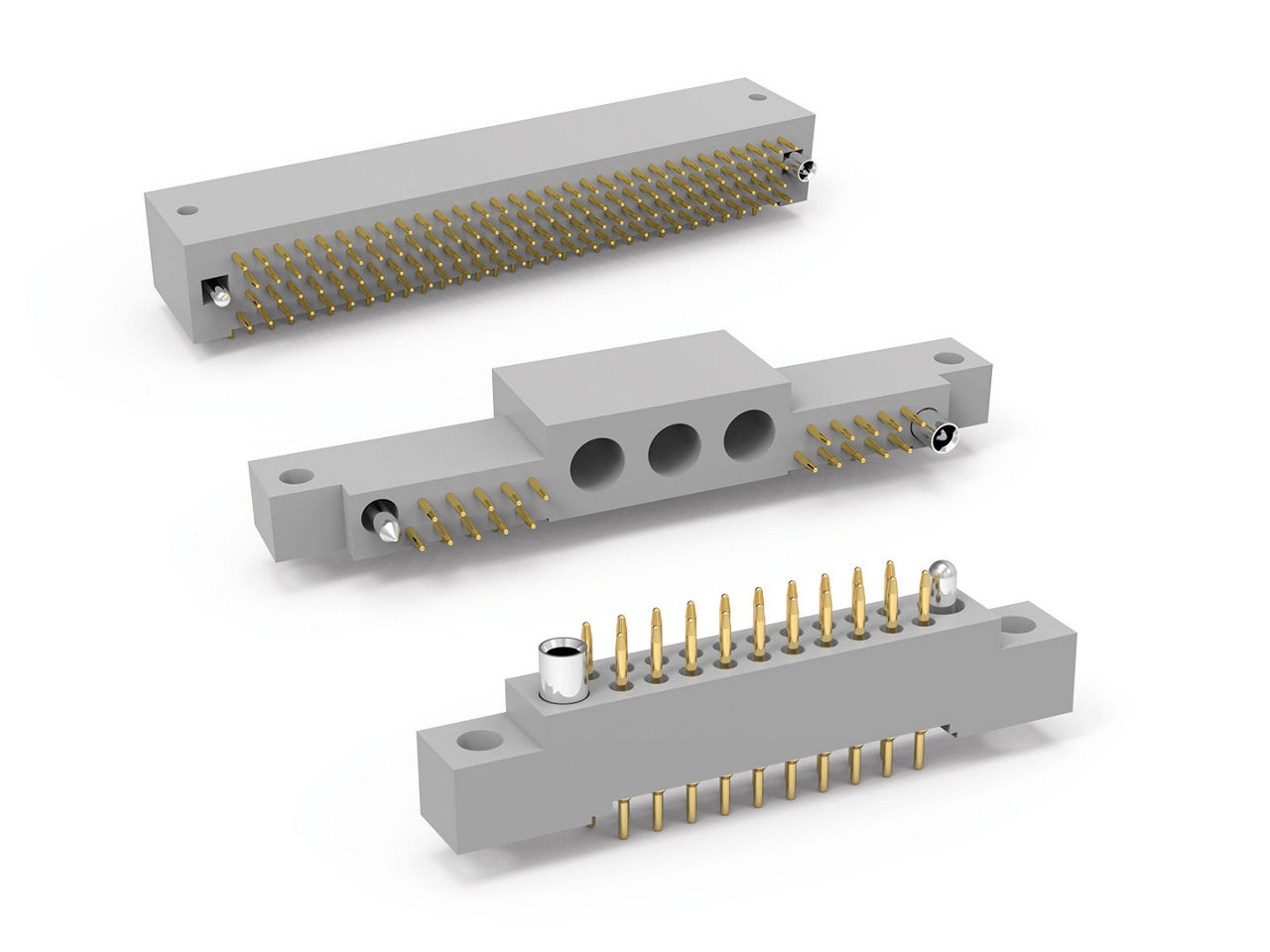 Grey AirBorn W Series rectangular connectors with gold pins.