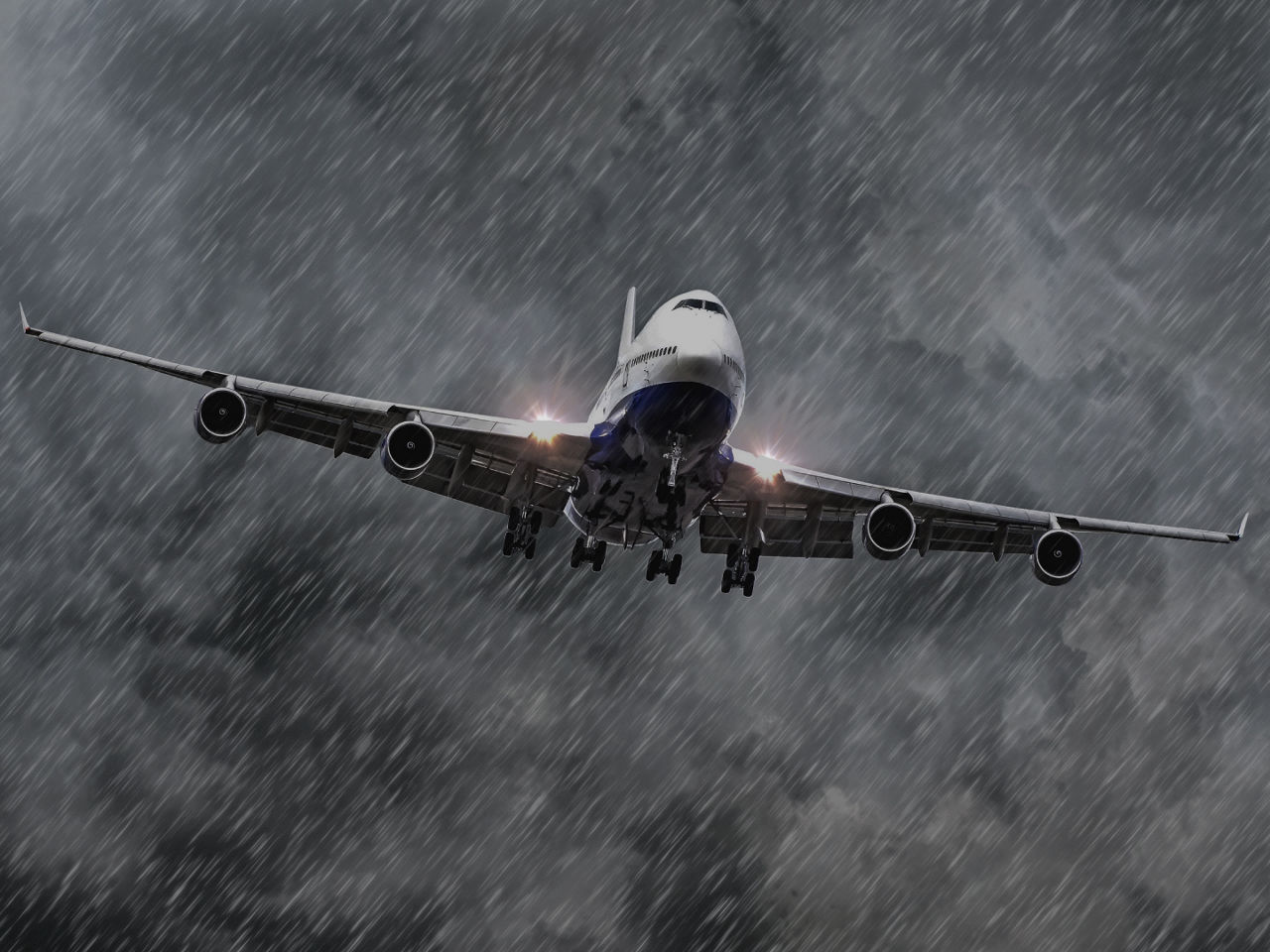 Commercial Aircraft Landing in the Rain 