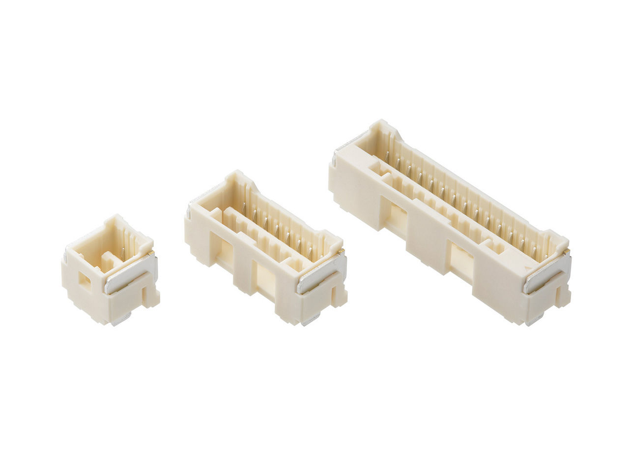 Three CLIK-Mate connectors in various circuit sizes.  