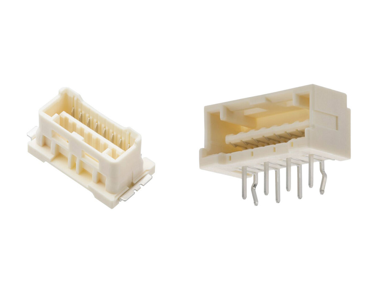 Two CLIK-Mate connectors in vertical and right-angle orientations. 