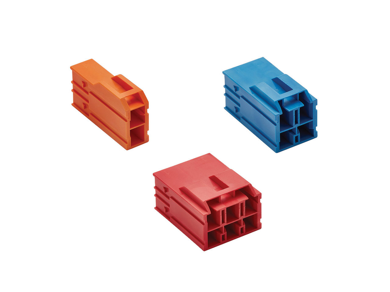 Molex CP connectors in blue, orange and red color options.