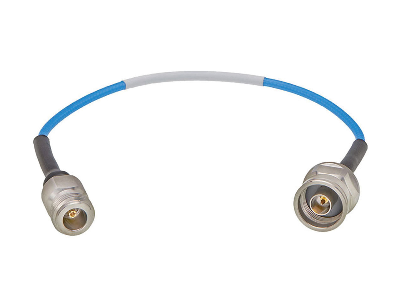 Molex Cardinal Flex cable with N-type straight plug to N-type straight jack, rated for 500 mating cycles.