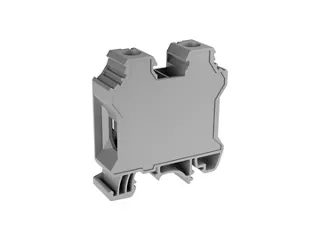 Single level feed-through terminal block with screw connection and end cover.