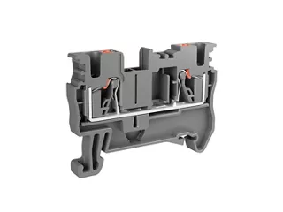 Single level feed-through terminal block with push-in design for secure connections.