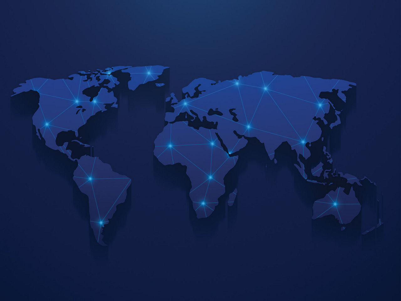 Map of the world with superimposed connections between different locations. 