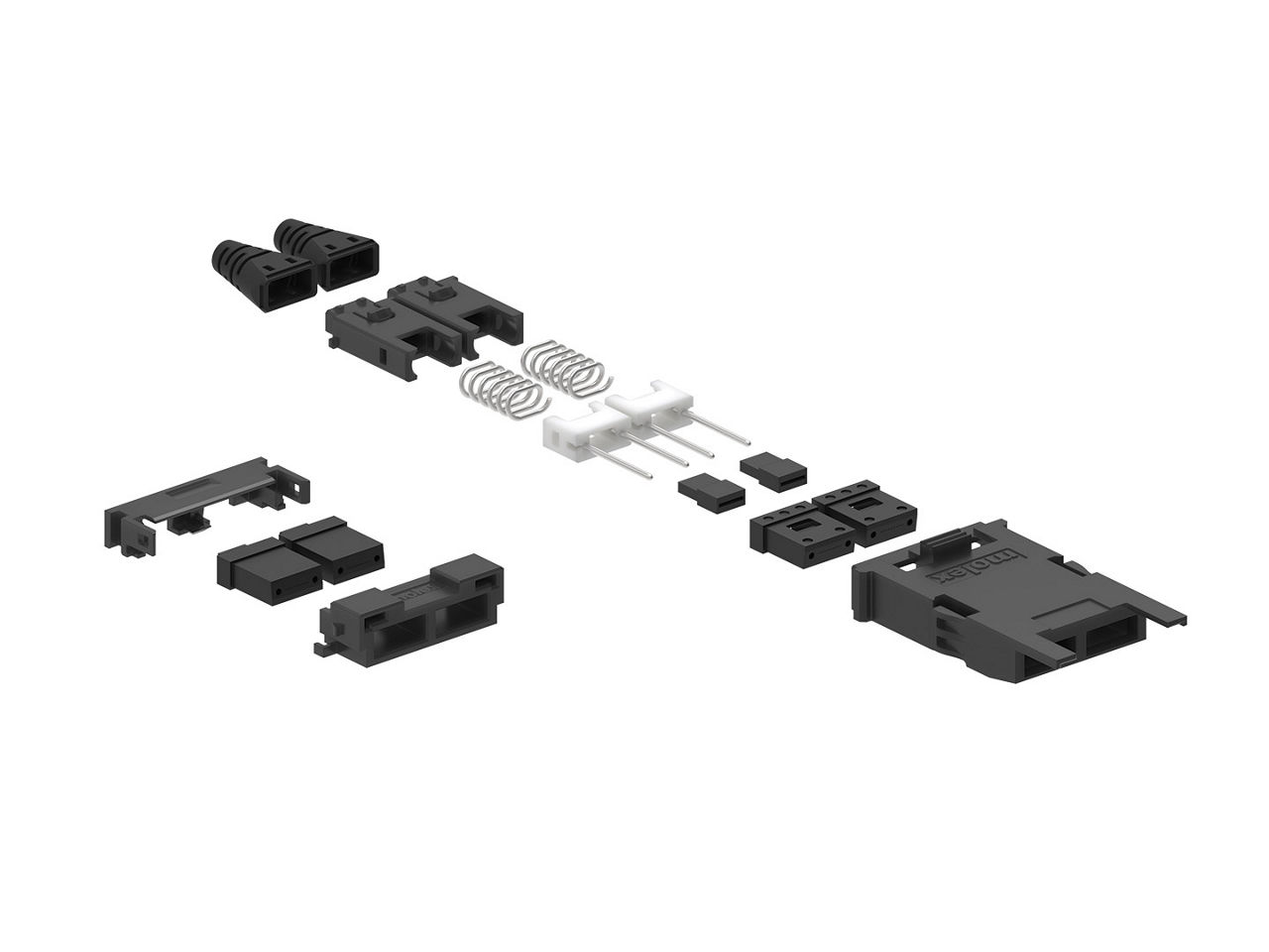Exploded view of an ELSFP Optical Connector and receptacle with two 12-fiber MT ferrules.