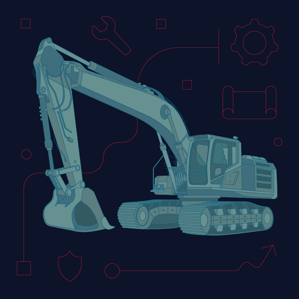 Illustration of heavy equipment excavator.