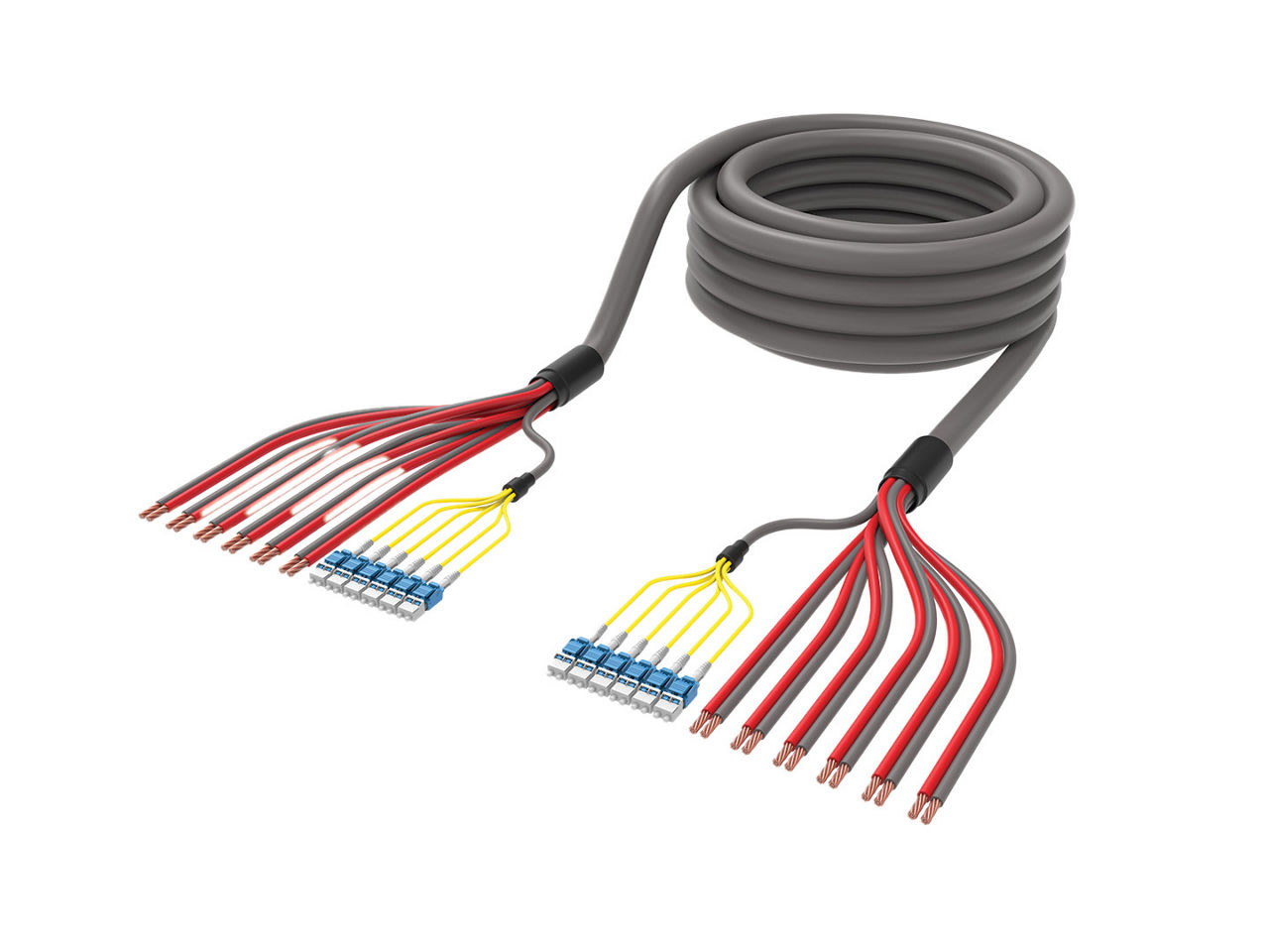 Hybrid trunk cable with power and fiber optic data connections. 
