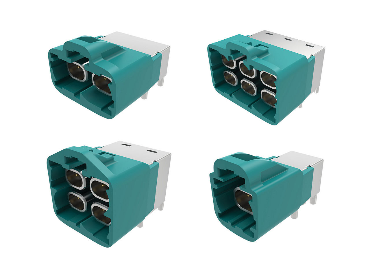 Molex HSAutoLink G Multi-Gigabit Differential Connectors shown as right-angle headers with one, two, four and six differential pairs.