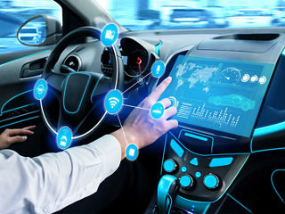High-speed vehicle network with digital hub in blue tones 