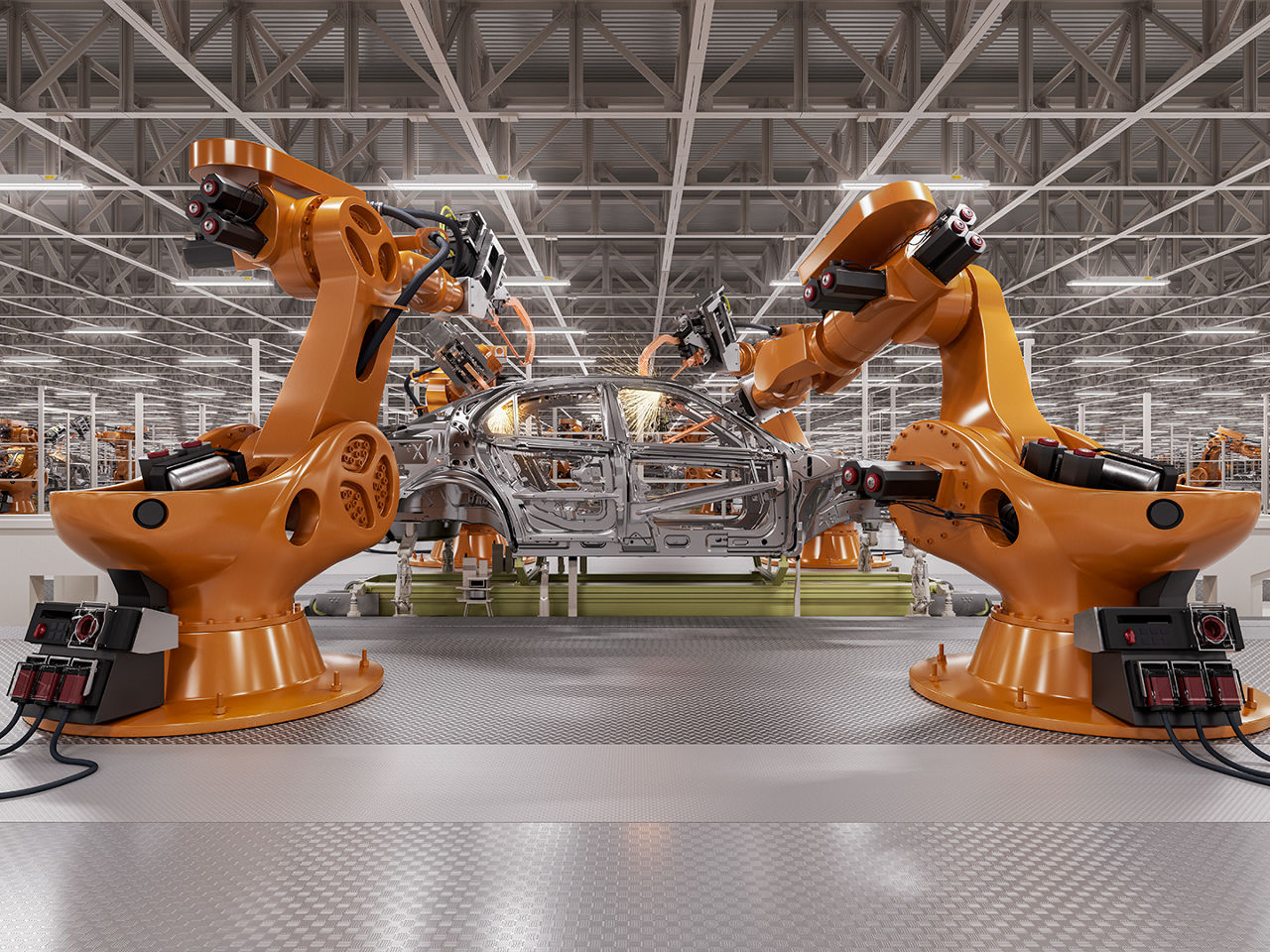 Industrial Robots on a Vehicle Production Line 