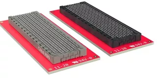 Molex Mirror Mezz and Mirror Mezz Pro connectors mounted to a red PCB. 