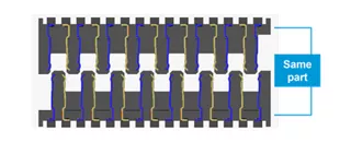 Graphic of Molex Mirror Mezz contacts highlighting the hermaphroditic form factor. 