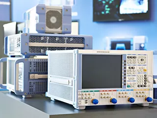 Vector network analyzer for RF testing.