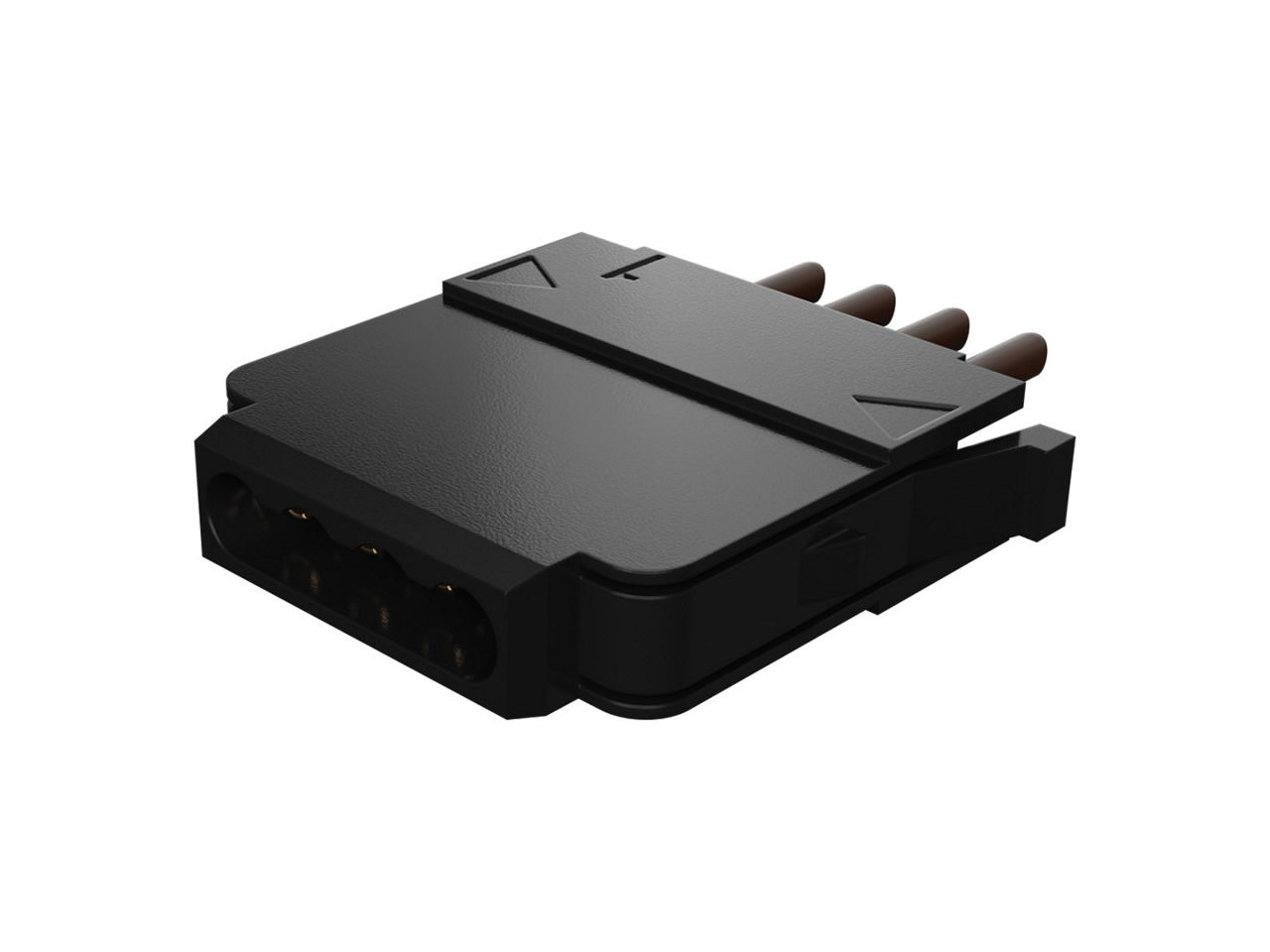 Molex four-line ganged MPRF plug with side-latch design.