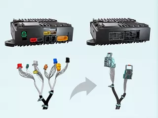 Image showing MX-DaSH connectors reducing the number of connectors in a wiring harness.  