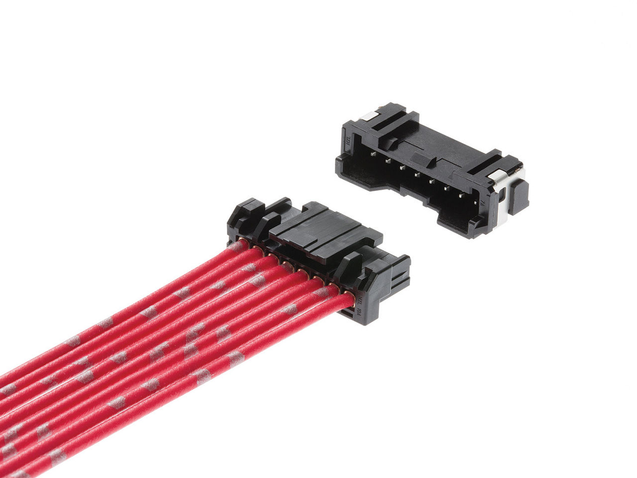 Micro-Lock Plus connector terminated to discrete wires mating with a right-angle header 