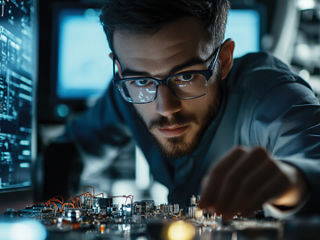 Electrical engineer tests new Molex products in a lab