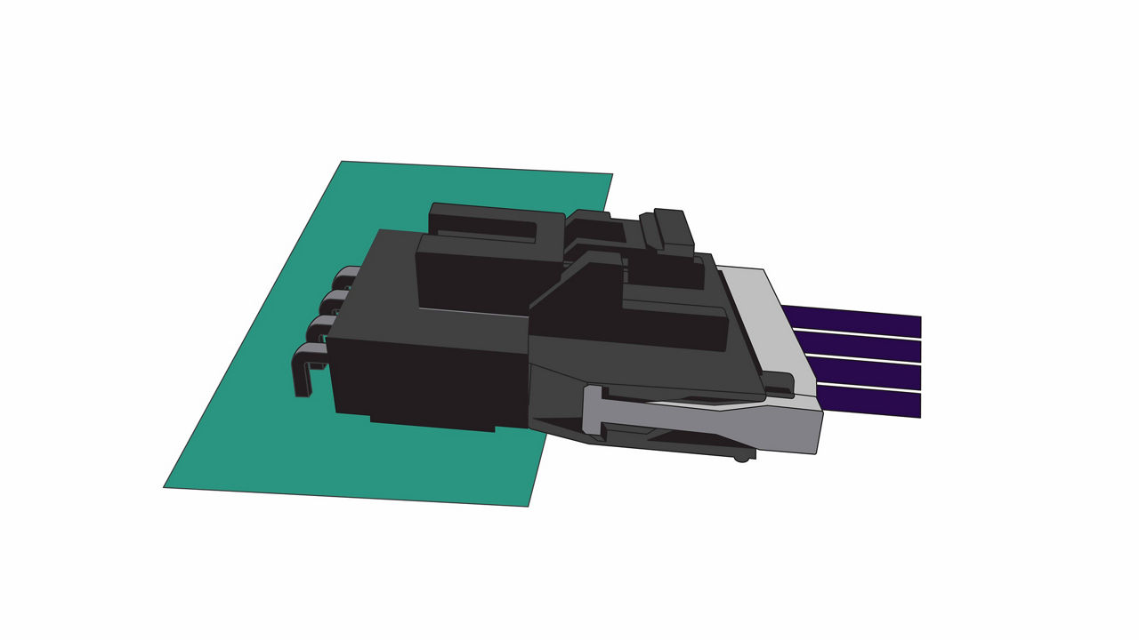Molex Nano-Fit connectors fully mated. Positive lock mechanism snapped into the header for secure retention.