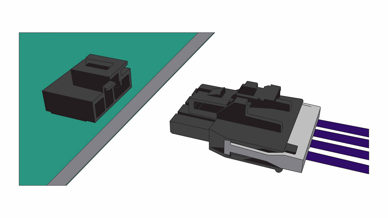 Molex Nano-Fit connectors prior to mating. Positive lock retention.
