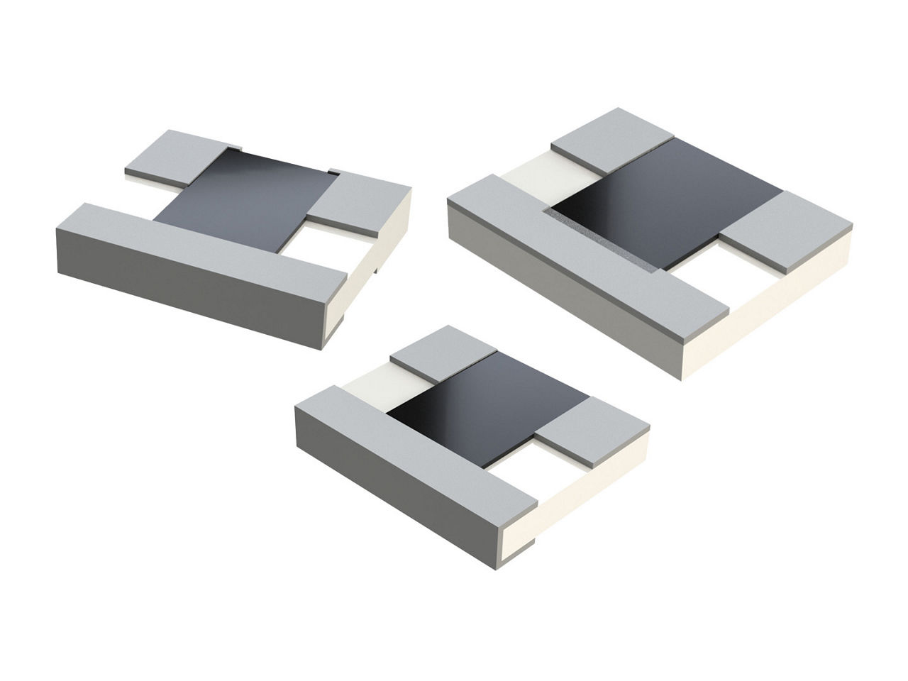 Group of chip attenuators with silver over nickel plating. 