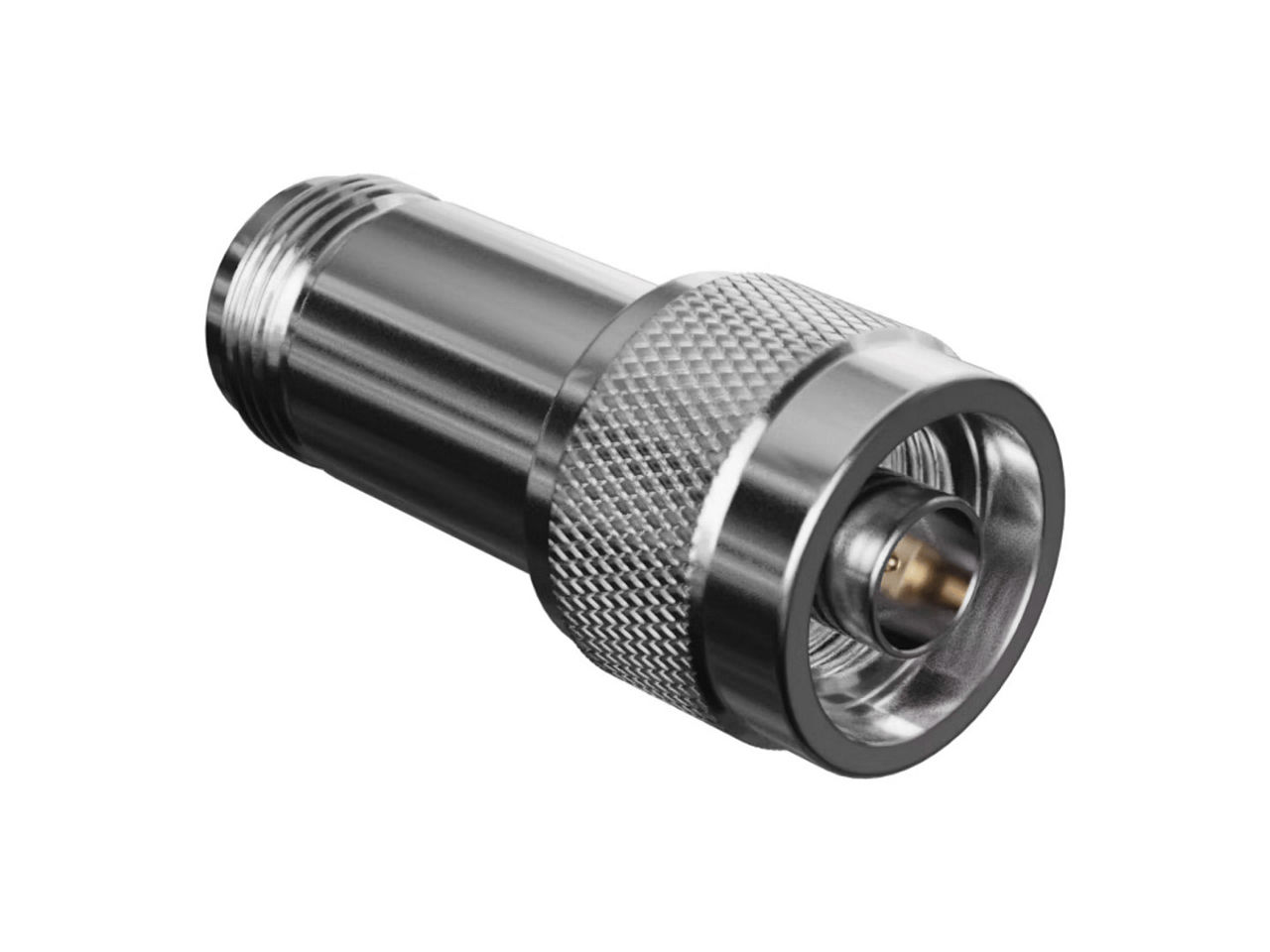 Molex N Type RF Coaxial Attenuator, plug to jack, straight, 18 GHz, 2W, 20 dB, without hex.