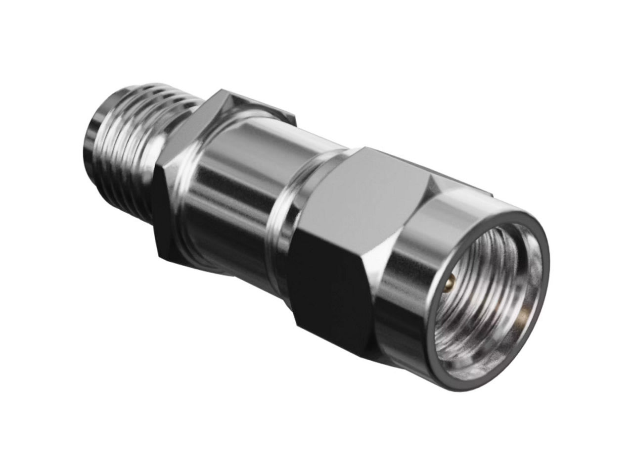 Molex 2.92mm RF Coaxial Attenuator, plug to jack, straight, 40 GHz, 2W, 20 dB, with hex.