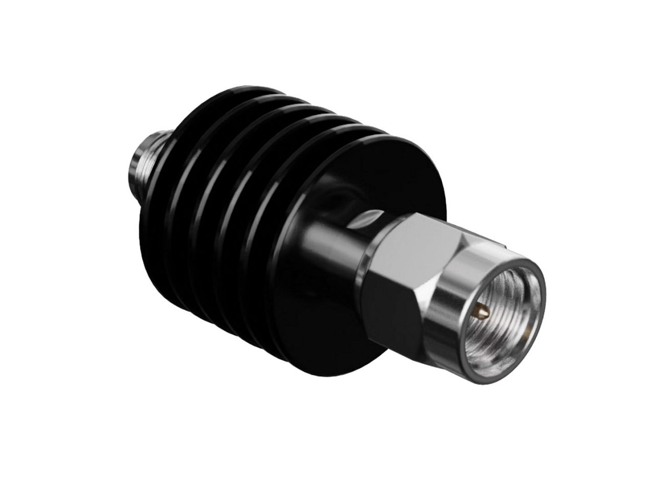 Molex SMA RF Coaxial Attenuator, plug to jack, straight, 18 GHz, 5W, 20 dB.