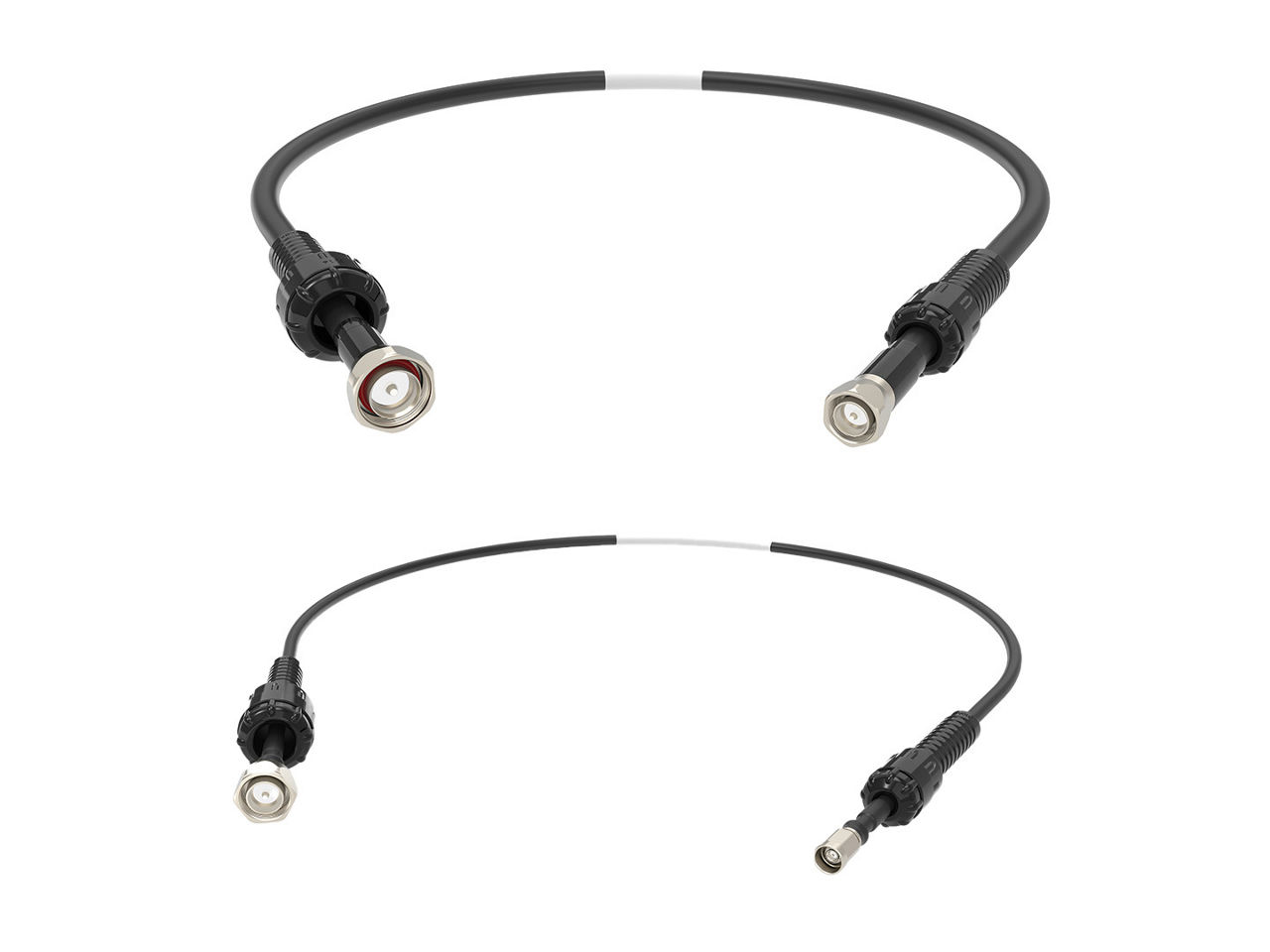 High-performance RF jumper cable with corrugated cable design. 