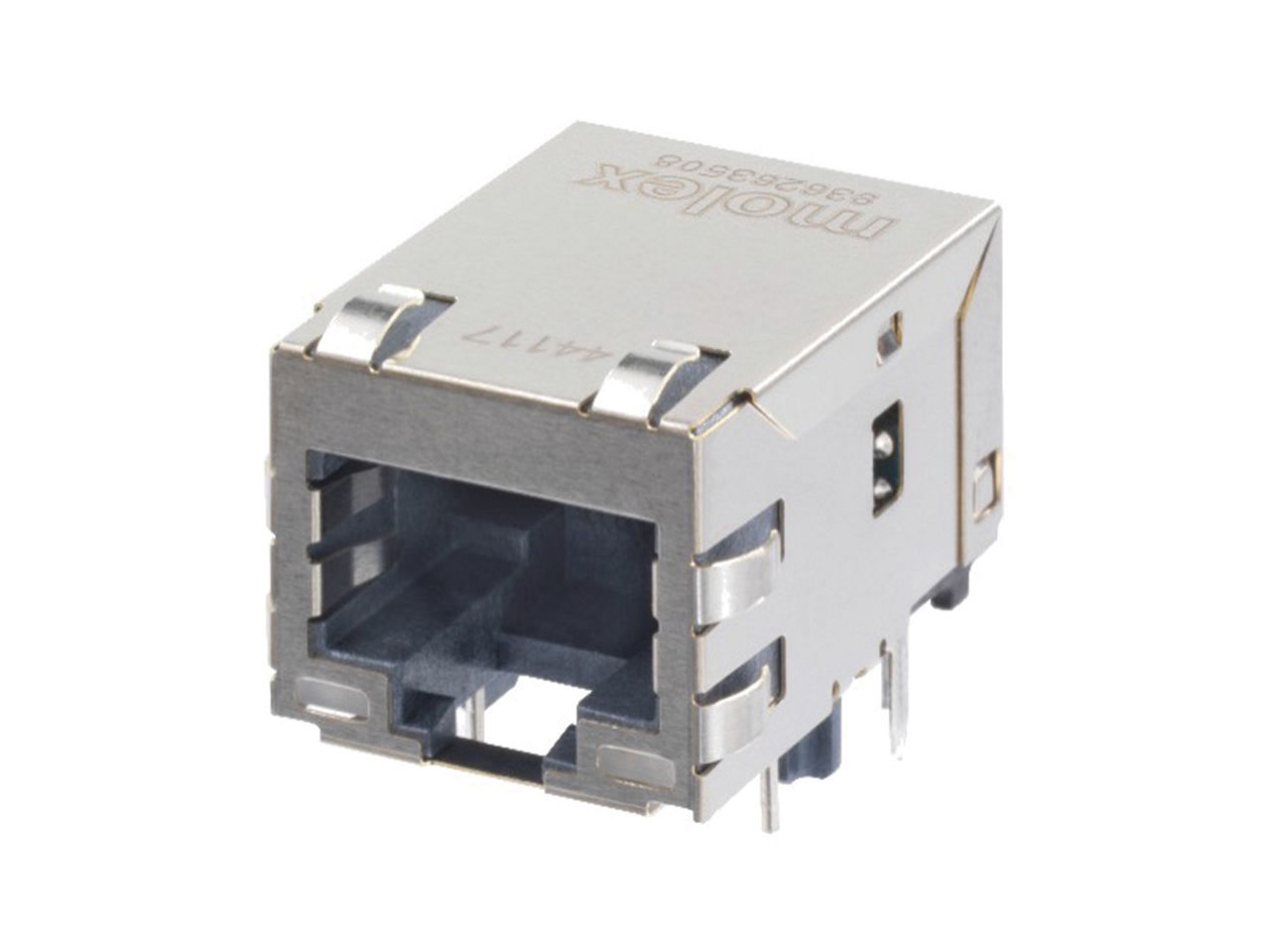 Single-port, gray RJ45 magnetic jack. 