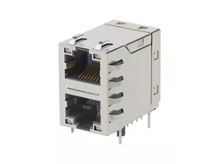 Two-port vertically stacked Molex RJ45 magnetic jack.