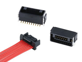 Three Rely-On Connectors: right-angle header, connector housing terminated to discrete wires and vertical header.