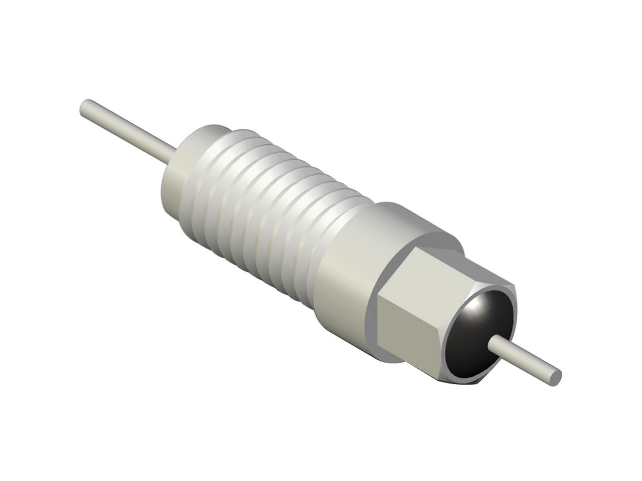 Military and Aerospace compliant Resin-Sealed EMI Filter with a 12-32 thread and Pi circuit.