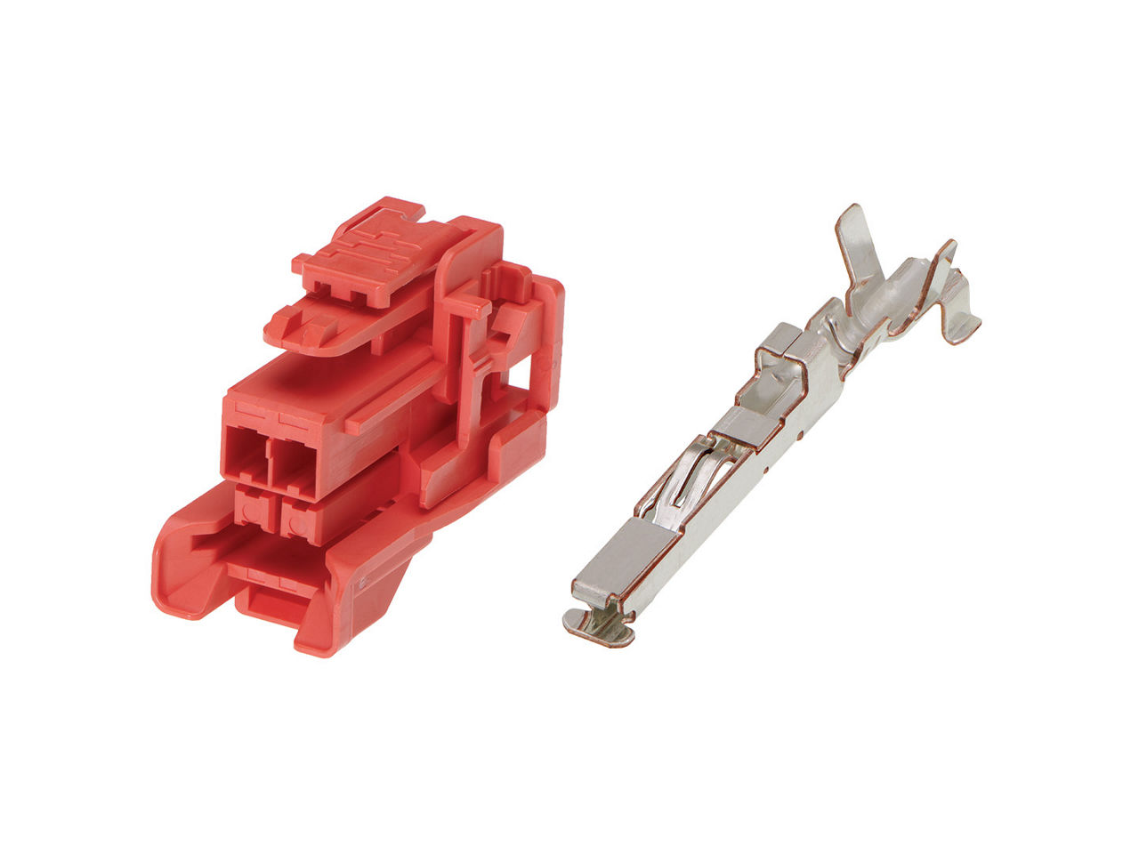 Collage of Swing TPA hermaphroditic housing and terminal. 