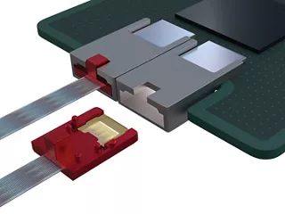 Molex TeraLIGHT Detachable Silicon Photonic Connector plugged into a modular circuit board.