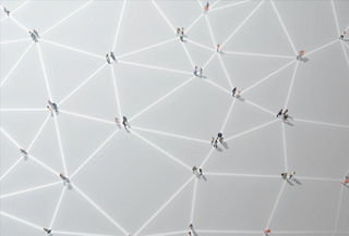 Crowd of people on network connection lines.