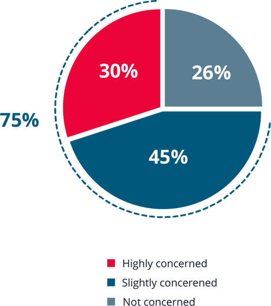 Pie chart showing 75% of respondents are concerned about their company’s reliability reputation. 